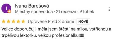 Reference ke kurzu: Kosmetická lymfodrenáž obličeje od Ivana Barešová - Google Recenze