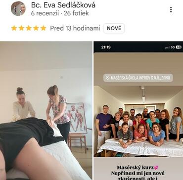 Reference ke kurzu: Základní masérský kurz přípravný (rekvalifikační) od Bc. Eva Sedláčková - Google Recenze