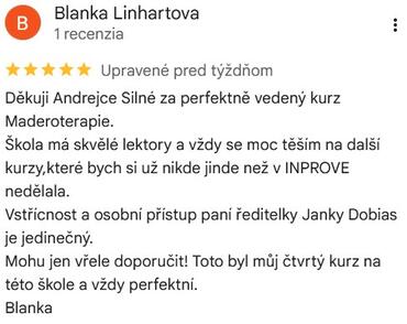 Reference ke kurzu: Maderoterapie od Blanka Linhartova - Google Recenze