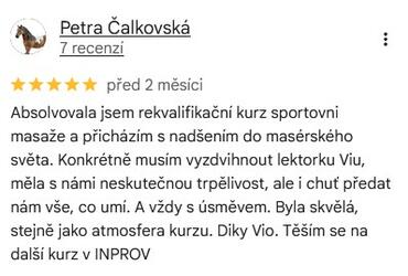 Reference ke kurzu: Rekvalifikační masérský kurz od Petra Čalkovská - Google Recenze