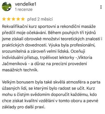 Reference ke kurzu: Rekvalifikační masérský kurz od vendelke1 - Google Recenze