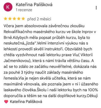 Reference ke kurzu: Rekvalifikační masérský kurz od Kateřina Palíšková - Google Recenze