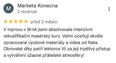 Reference ke kurzu: Rekvalifikační masérský kurz od Marketa Konecna - Google Recenze