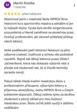 Reference ke kurzu: Rekvalifikační masérský kurz od Martin Kostka - Google Recenze
