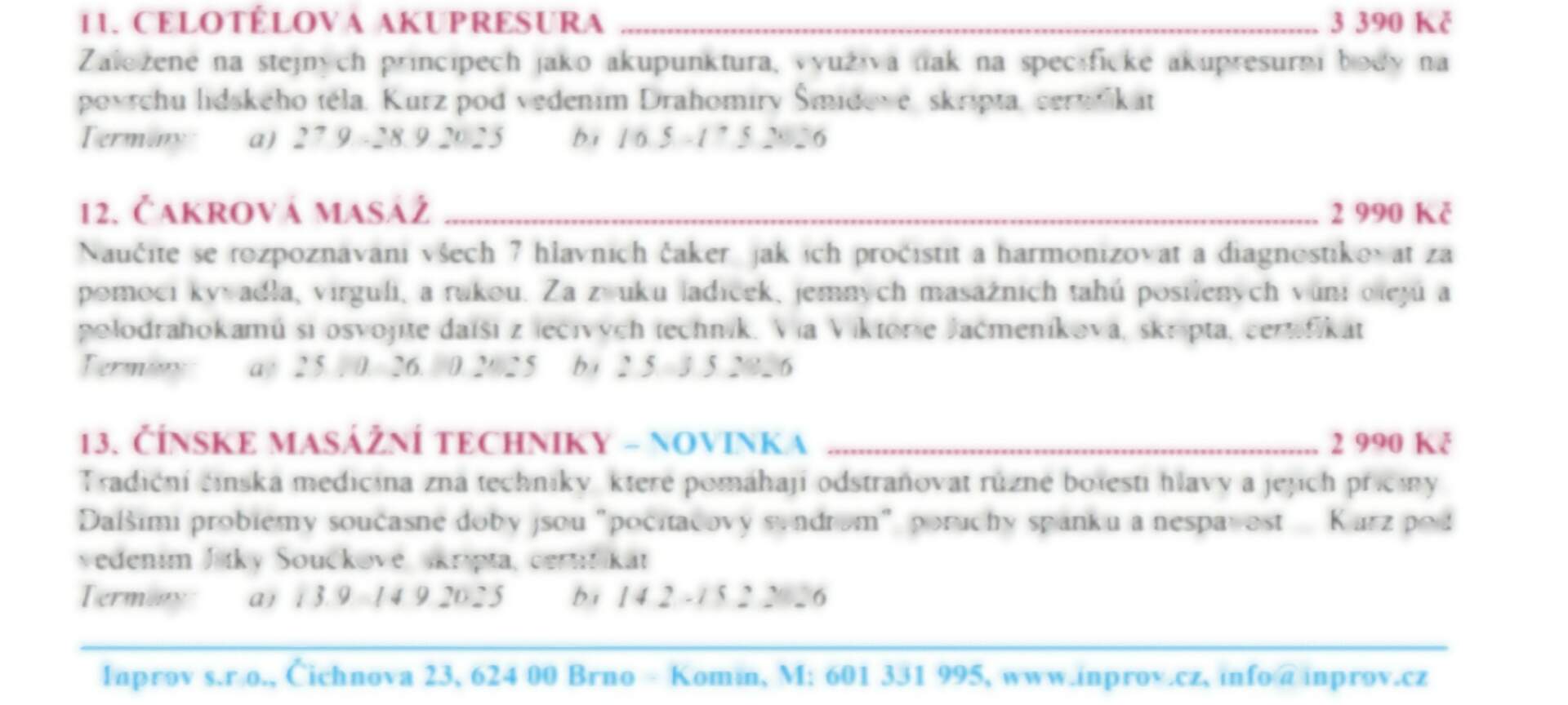 Plán kurzů pro školní rok 2025/2026